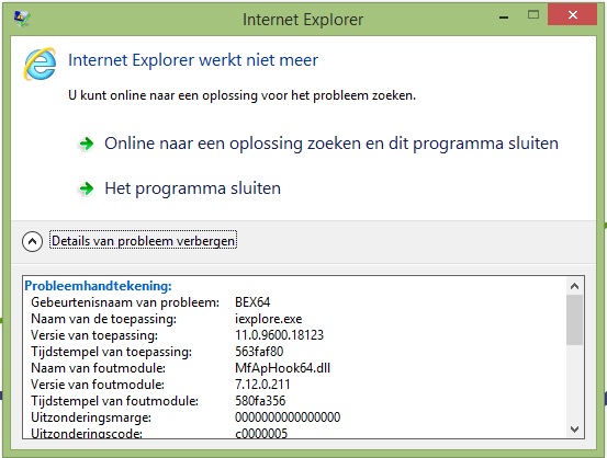 internet explorer 11 crashes windows 7 64 bit