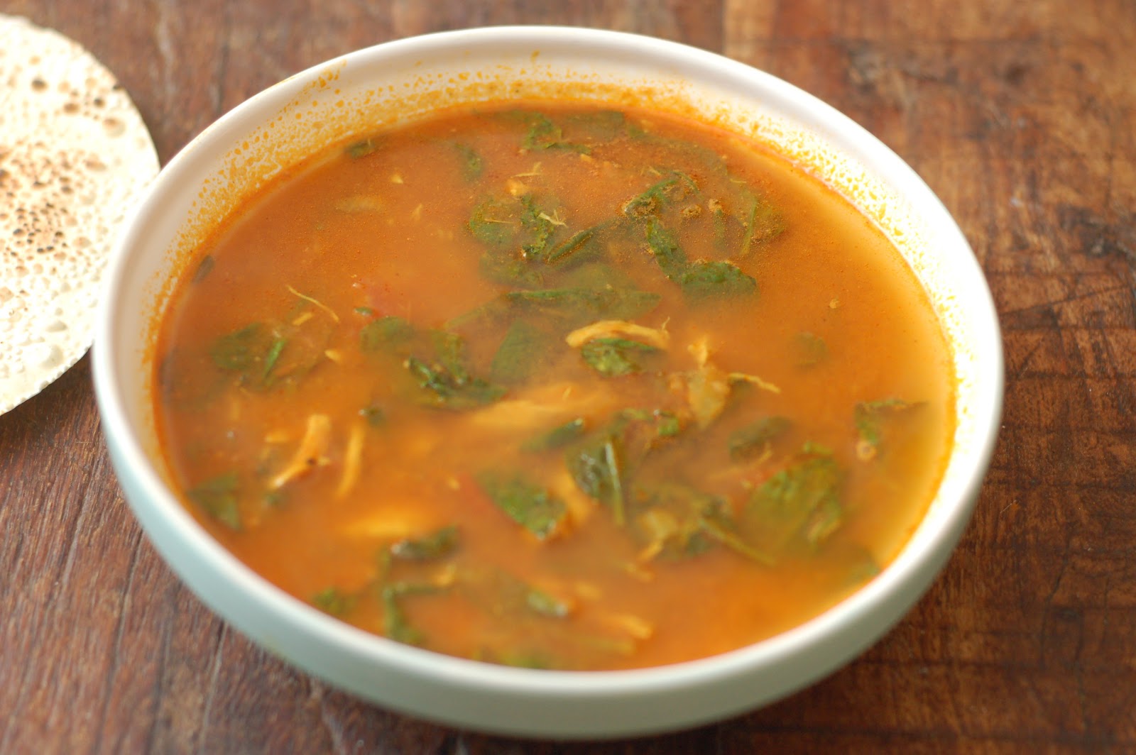 how to eat properly south indian style chicken, spinach and tomato soup