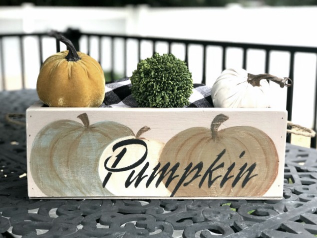 Hand Painted and Stenciled Fall Pumpkin Crate on outdoor table