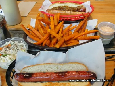 hot dogs and fries at Wurst restaurant in Healdsburg, California