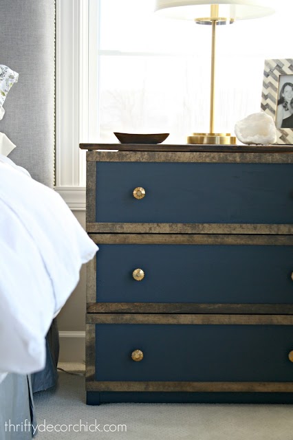 gale force blue dresser with wood trim