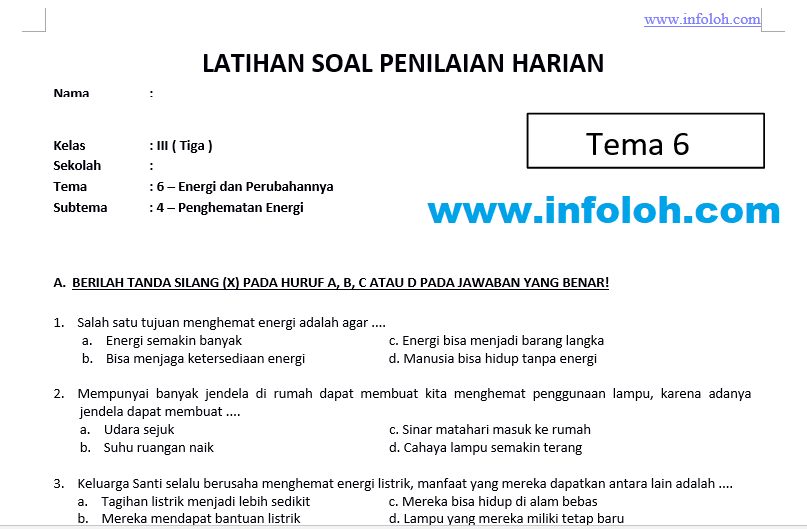 Contoh Soal Tematik Tema 6 Kelas 3 Sd Guru Ilmu Sosial