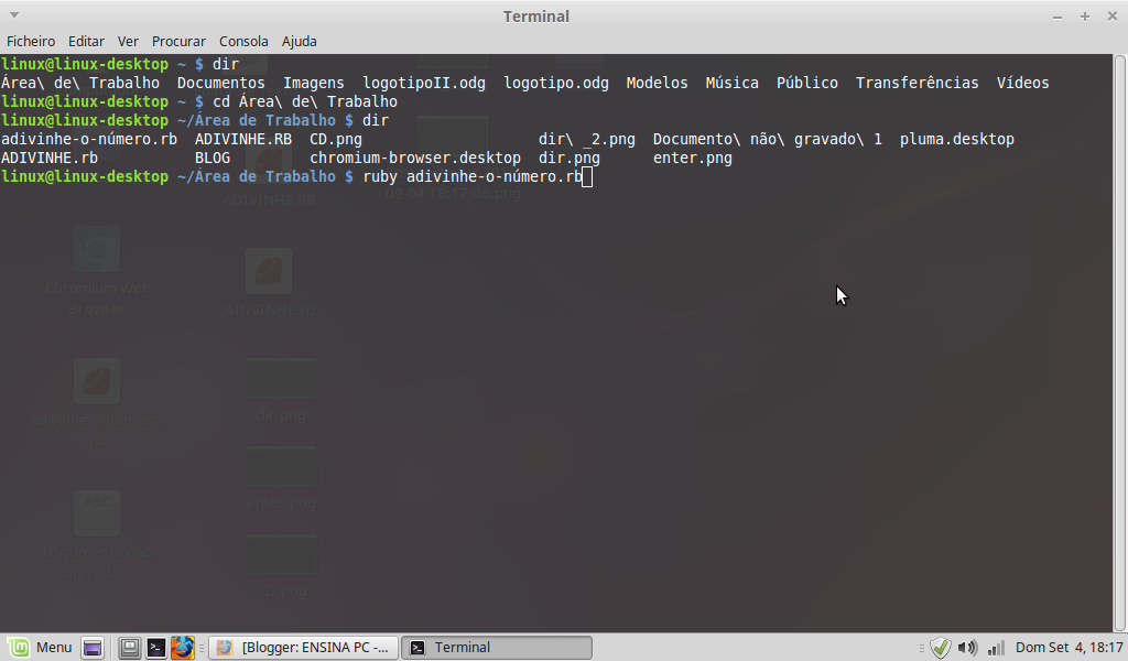 ENSINA PC Como abrir ficheiro ruby no terminal do linux