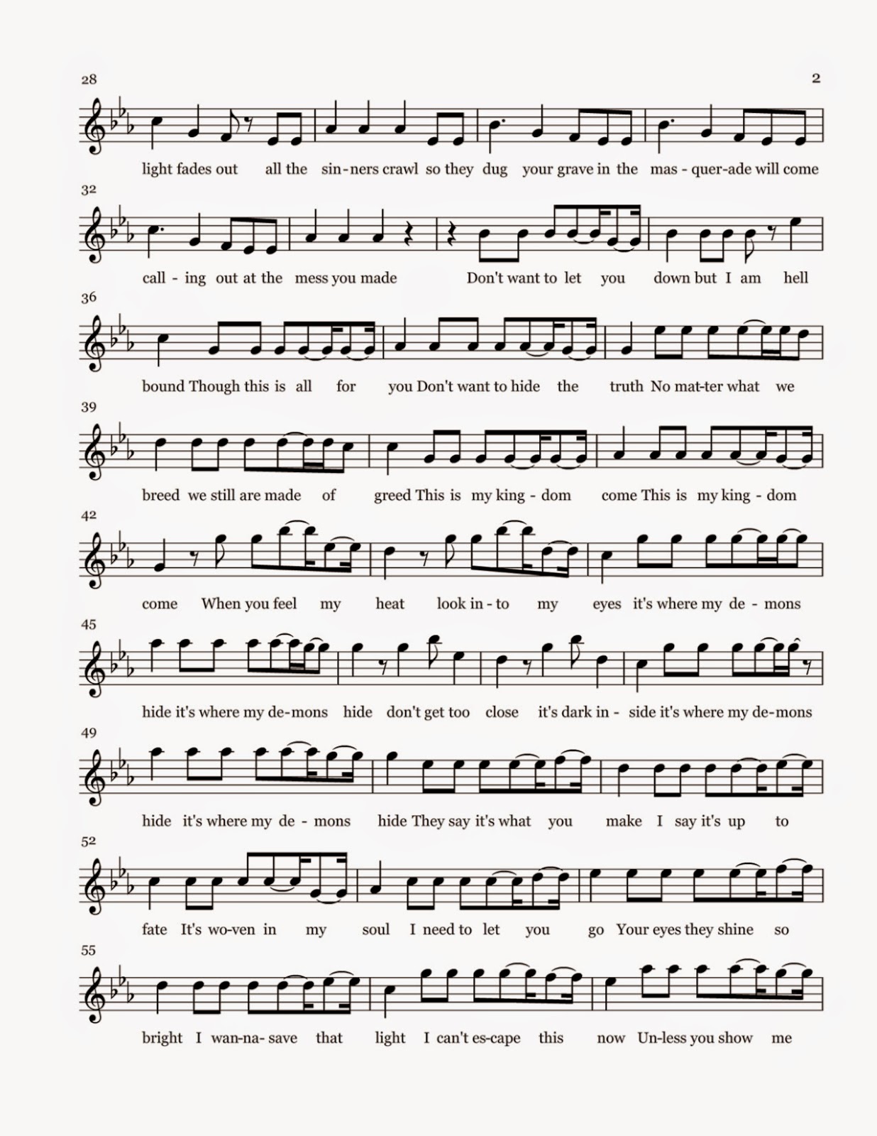 Flute Sheet Music Demons Sheet Music