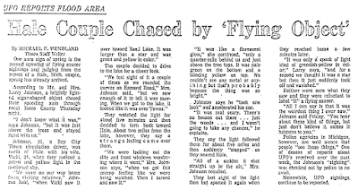 Hale Couple Chased By Flying Object - Michigan Bay City Times 3-15-1969