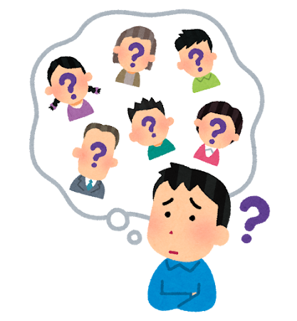 他人の顔を覚えられない人のイラスト(男性)