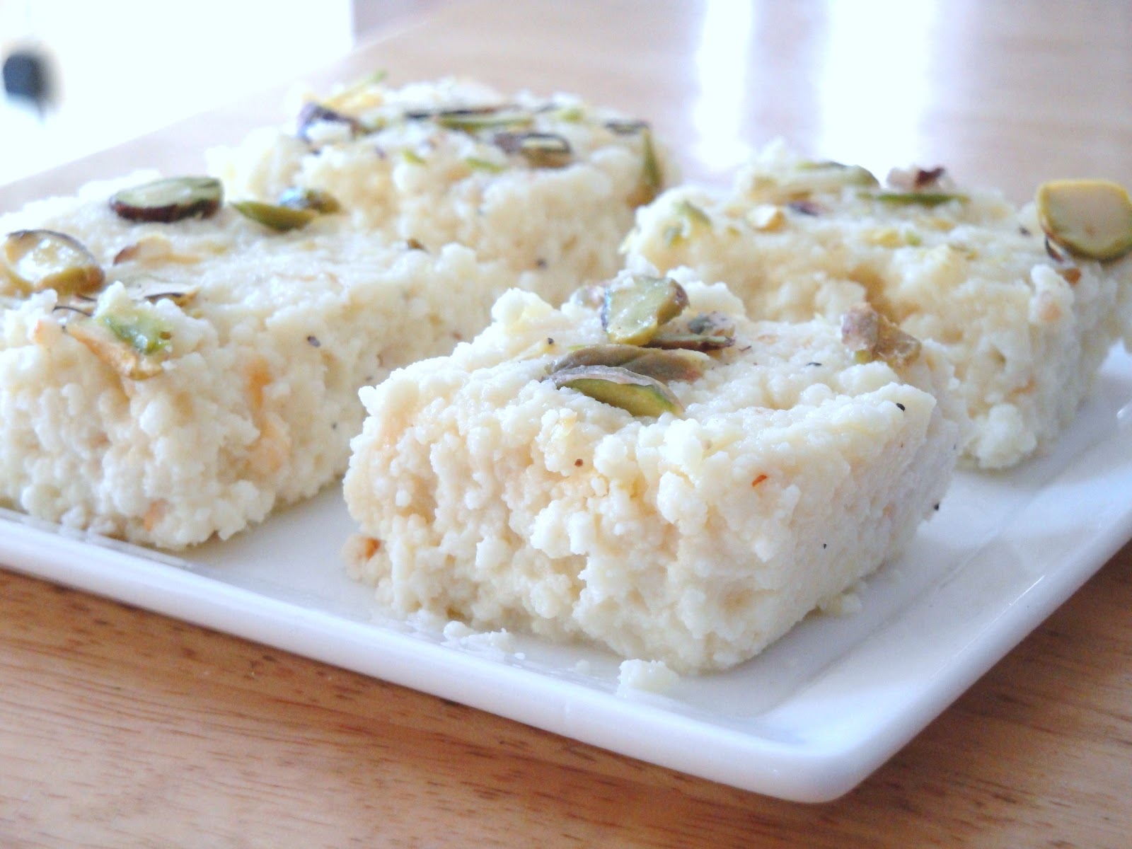 cumin and cardamom Kalakand made with condensed milk