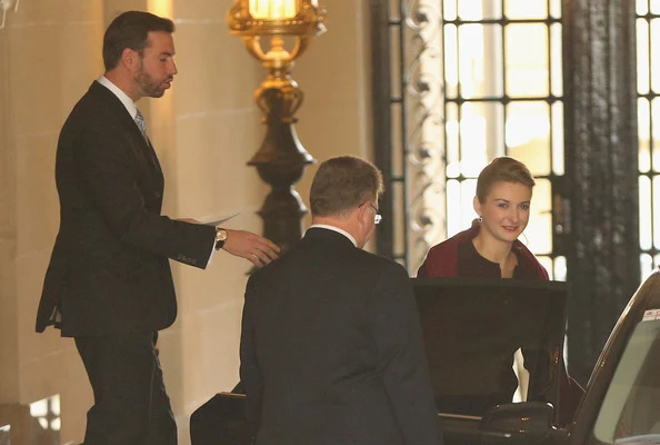 Crown Prince Guillaume of Luxembourg and Countess Stephanie de Lannoy depart from the Ducal Palace for the Grand Theatre to attend their first official event prior to their civil wedding ceremony in Luxembourg
