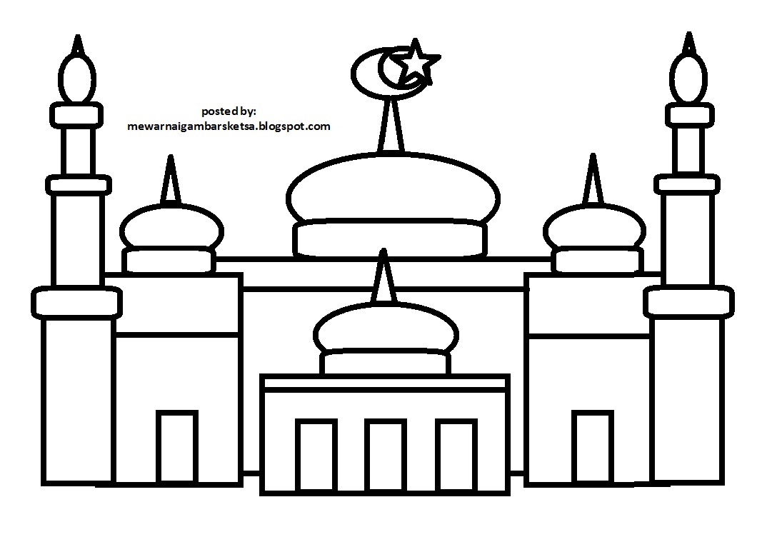 Gambar Mewarnai Gambar Tempat Ibadah Berdoa Kolase Masjid Di