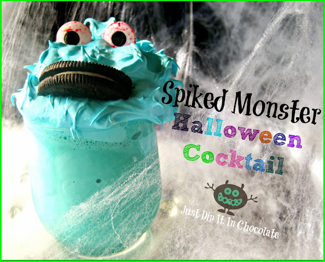 Spiked Monster Halloween Cocktail Recipe, Isn't this adorable? It sure is, but don't be fooled by it's looks. Our monster friend here is spiked making it the perfect cocktail for mom or dad on Halloween night.