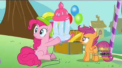 Pinkie presents Scootaloo with... a balloon baby's bottle