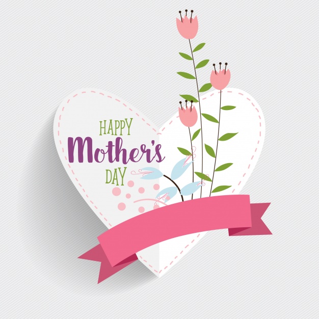 Happy mother's day card with heart shape Free Vector