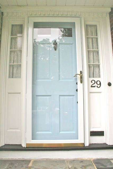 Front door repainted with Martha Stewart Waterfall by Glidden