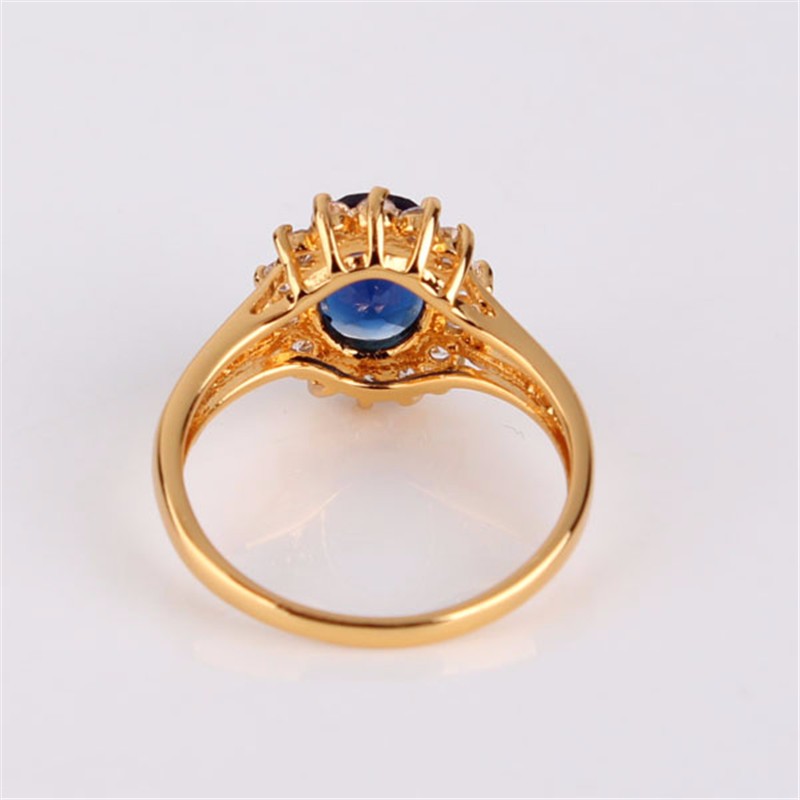 F2m Shop Gold Plated Blue Stone Ring With Big Oval Crystal Zirconia