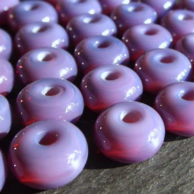 Lampwork glass spacer beads made with Effetre pastel Striped Pink 253