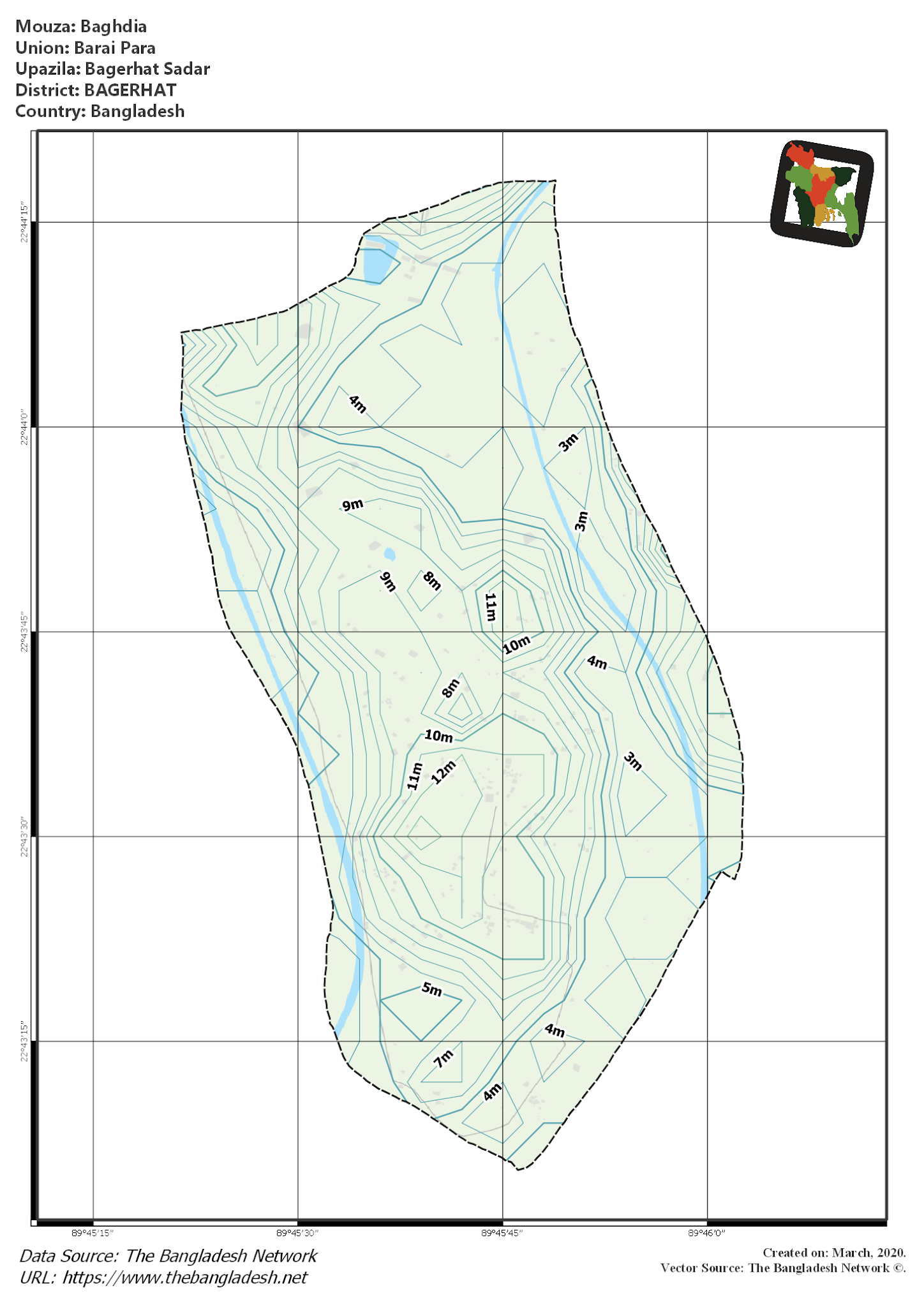 Map of Baghdia Mouza of Bagerhat Sadar Upazila, BAGERHAT, Bangladesh.
