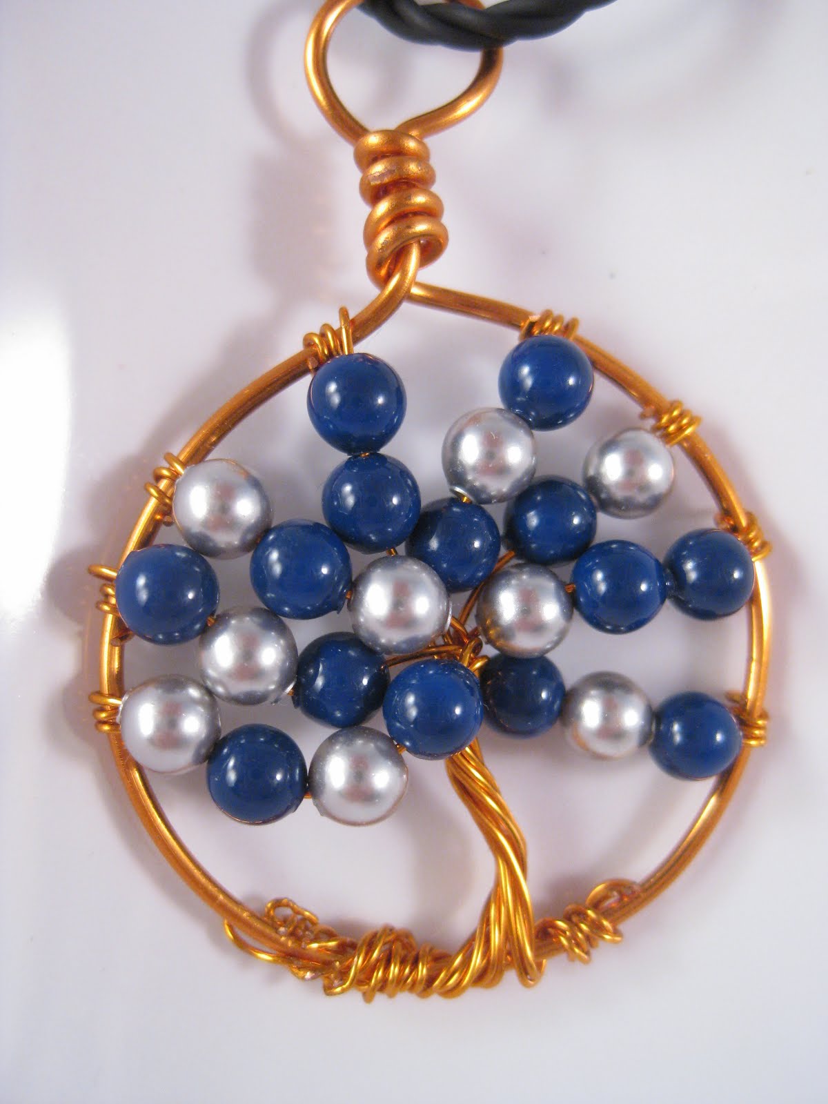 Blue/Grey Pearl Copper Wire Tree of Life Pendant