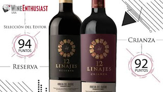 12 Linajes Reserva 2012 único Ribera del Duero que consigue 94 puntos y Selección del Editor en el último número de la revista americana Wine Enthusiast.