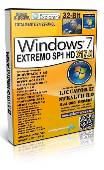 Windows 7 Extremo SP1 HD X17.0 Full 32 Bits ISO Ingles 