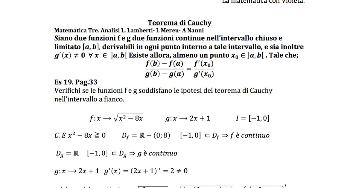 La matematica con Violeta Teorema di Cauchy