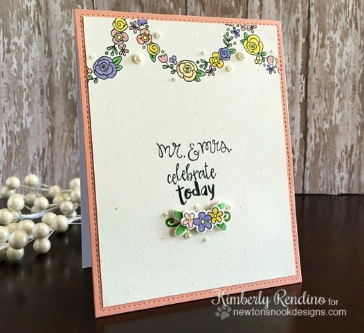 Floral wedding card by Kimberly Rendino | Happy Little Thoughts Stamp set by Newton's Nook Designs #newtonsnook