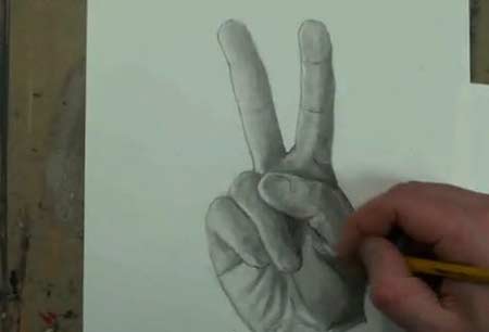 How to Draw the Hand Step by Step - Peace Sign - Pencil Drawing - Video Lessons of Drawing