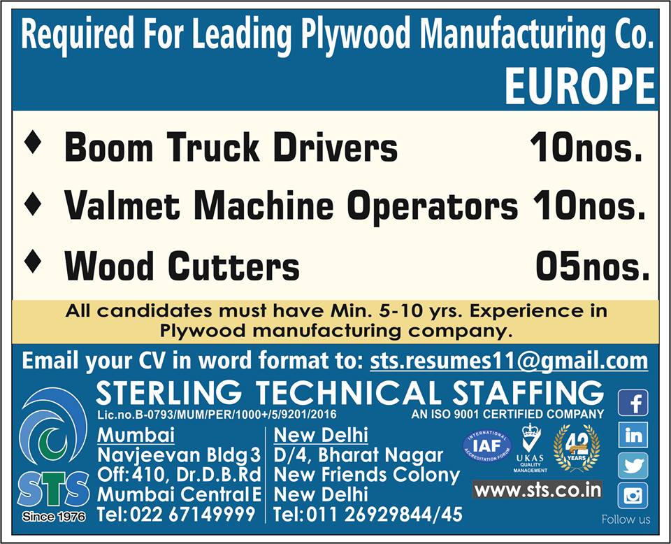 Required for Leading Plywood Manufacturing co. for Europe Assignment