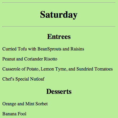 The Saturday specials at Nikki's Diner