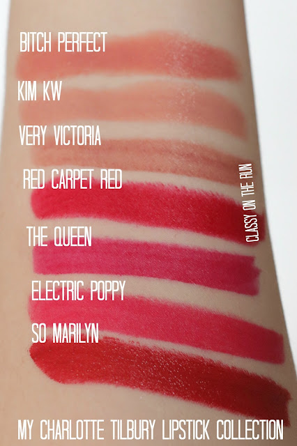 charlotte tilbury the queen swatch very victoria swatch so marilyn swatch