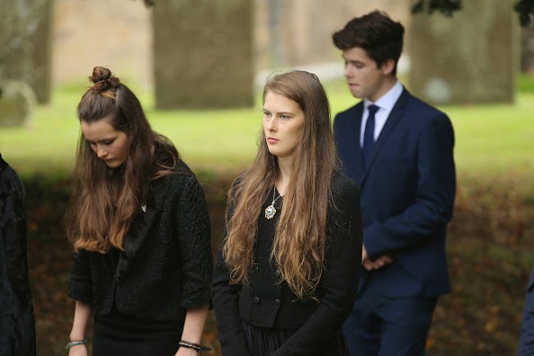 Mourners attend the funeral of Deborah, Dowager Duchess of Devonshire at St Peters Church, Edensor, on 02.10.2014 in Chatsworth, England