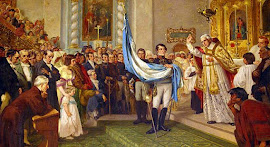 JUAN I. GORRITI BENDICE LA 1ra BANDERA NACIONAL QUE LE PRESENTA EL Grl MANUEL BELGRANO (25/05/1812)