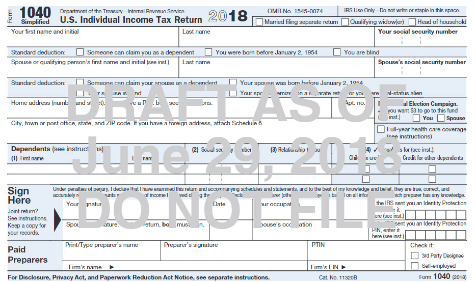 21st Century Taxation Postcard Size Form 1040 For 2018 What