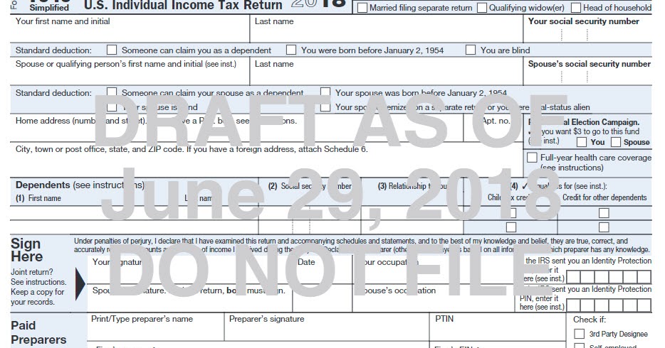 21st Century Taxation Postcard Size Form 1040 For 2018 What