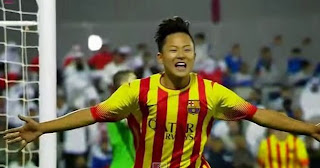 Seung Woo Lee celebrating his last Barcelona goal