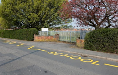 Repainted school-related road markings in Brigg in April 2019 - months after the school buildings were demolished