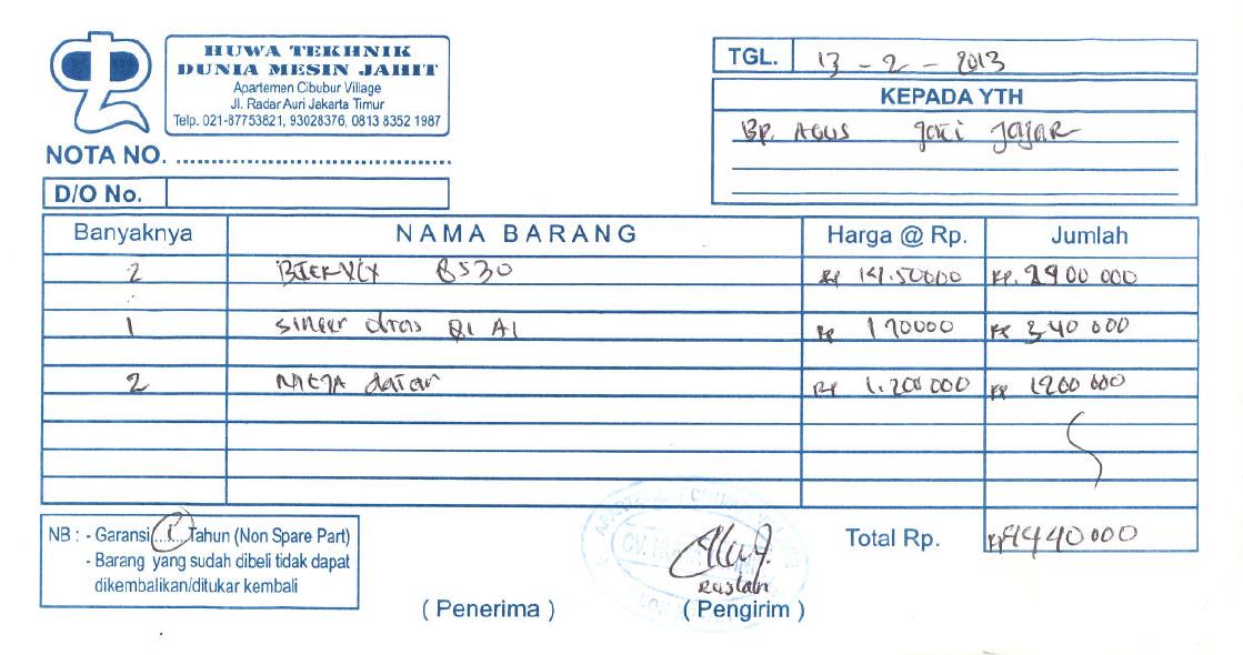 Contoh Nota Penjualan Detil Gambar Online