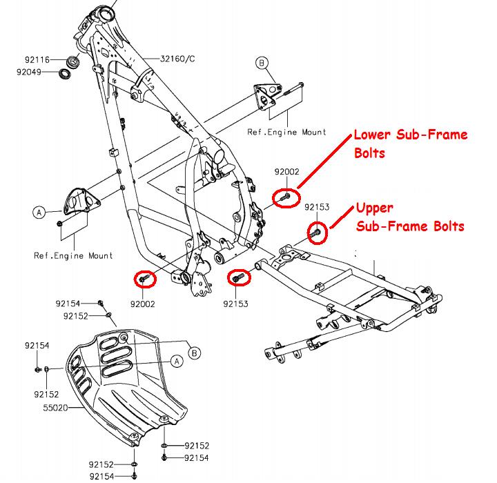 KamoKLR KLR650 SubFrame Bolts
