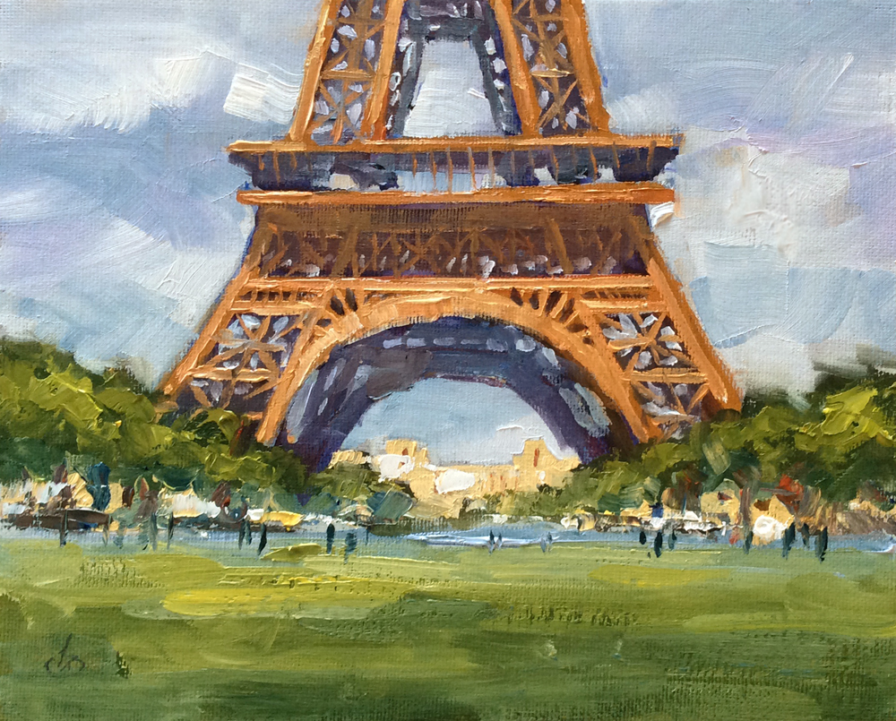 TOM BROWN FINE ART EIFFEL TOWER, PARIS FRANCE 8x10 IMPRESSIONIST OIL