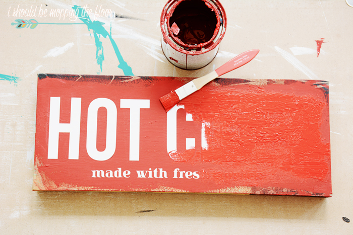 This DIY Hot Cider Sign was made from a thrift store canvas for inexpensive fall decor.