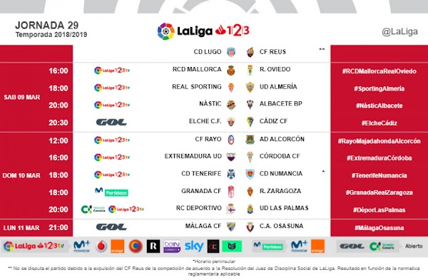 El Málaga - Osasuna de la jornada 28 se jugará el lunes 11 de marzo a las 21:00 horas