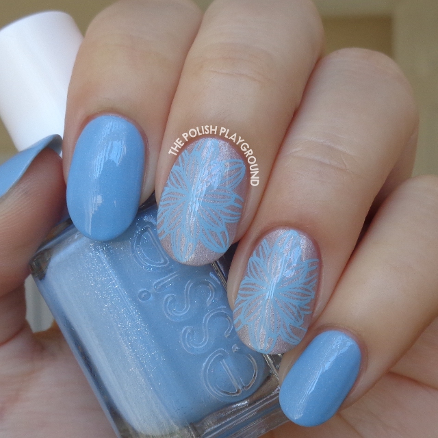 Pale Lilac with Light Blue Full Flower Stamping Nail Art