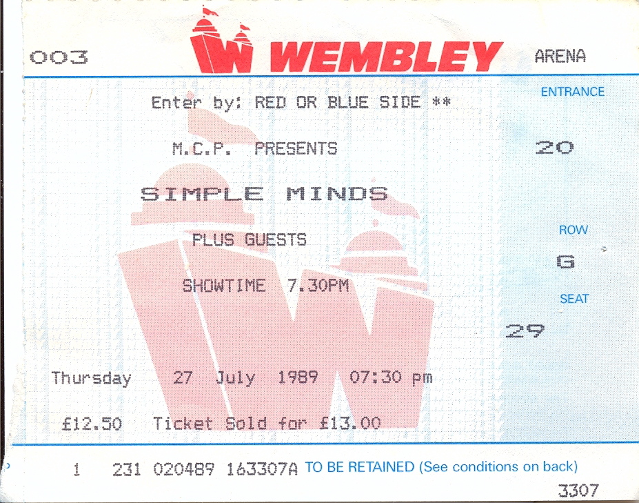 House of Lard Simple Minds Wembley Arena, 27 July 1989