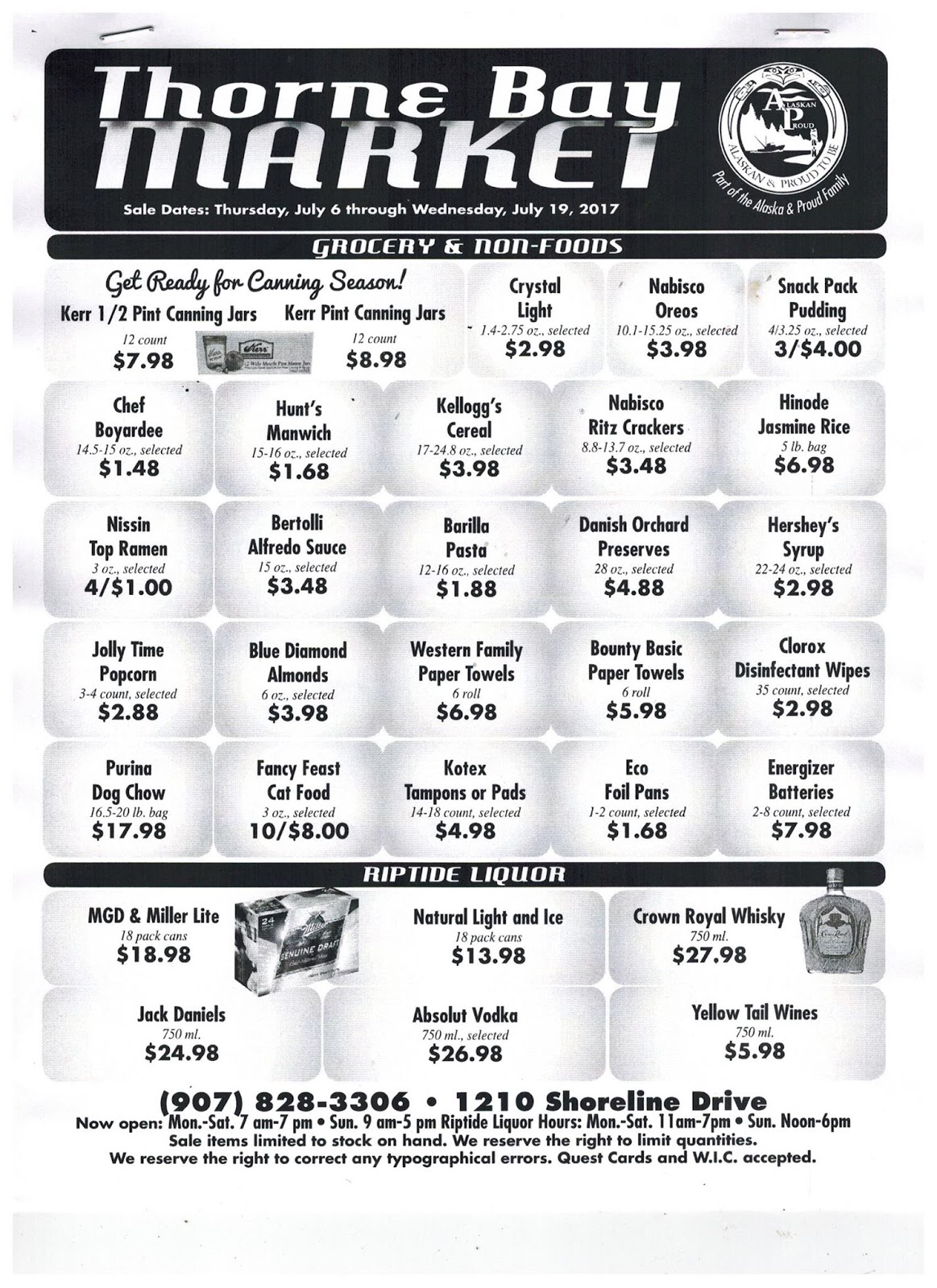 Thorne Bay Market Sale July 619, 2017 P.O.W. Report