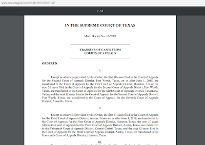 Docket Equalization: Example of SCOTX Order Transferring Appellate Cases