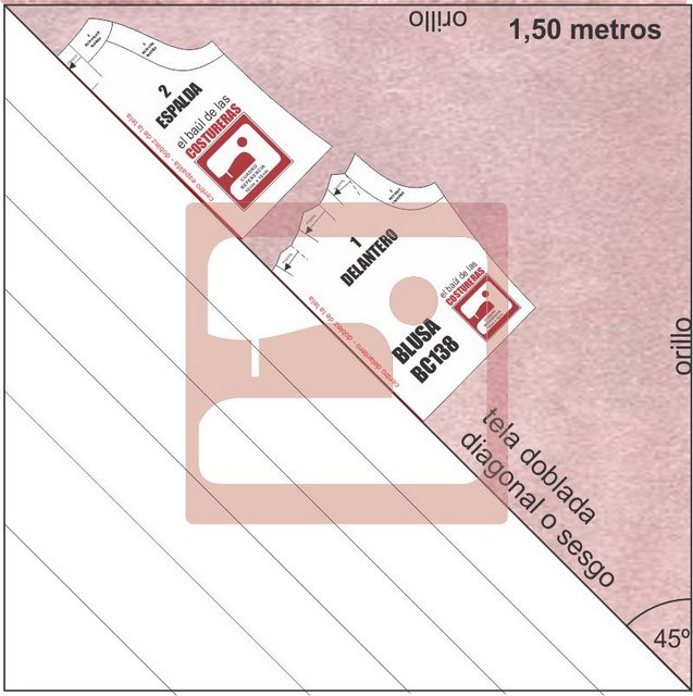 Hacer coincidir las lineas de centro delantero y espalda con el doblez diagonal de la tela