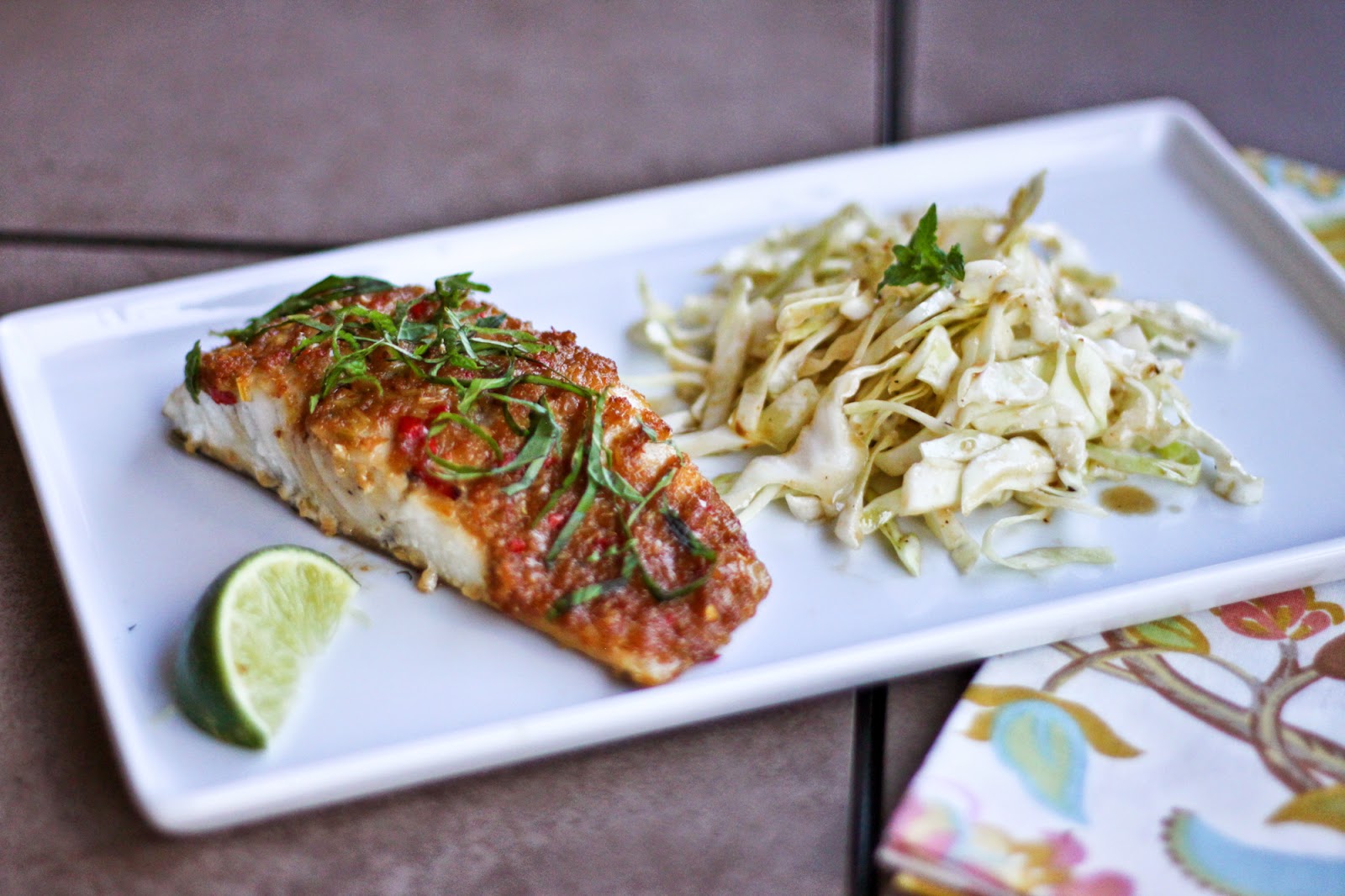 Baked fish with red Thai curry paste
