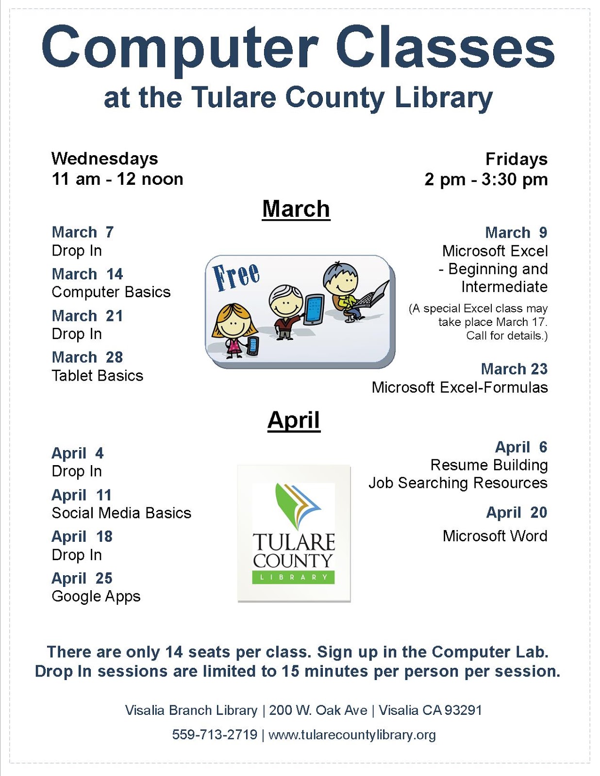 tulare county library news and events free computer classes at the computer class flyer