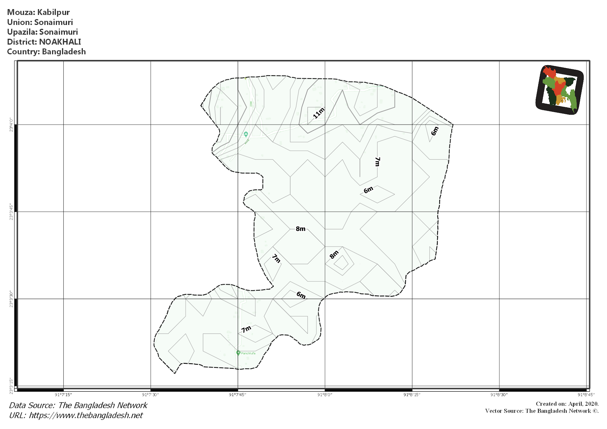 Map of Kabilpur Mouza of Sonaimuri Upazila, NOAKHALI, Bangladesh.