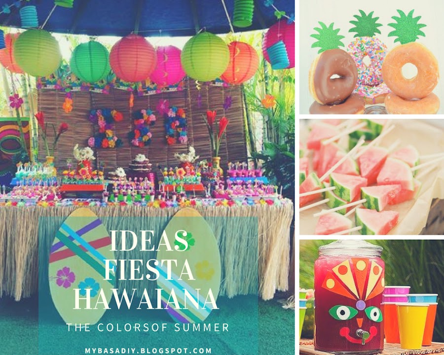 ideas tutoriales paso a paso decoración fiesta hawaiana de verano hibiscus hojas tropicales palmeras tiki 