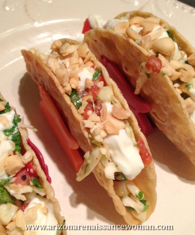 Arizona Renaissance Woman 67. Smoked Portobello Mushroom Tacos with Cabbage, Corn, Red Pepper